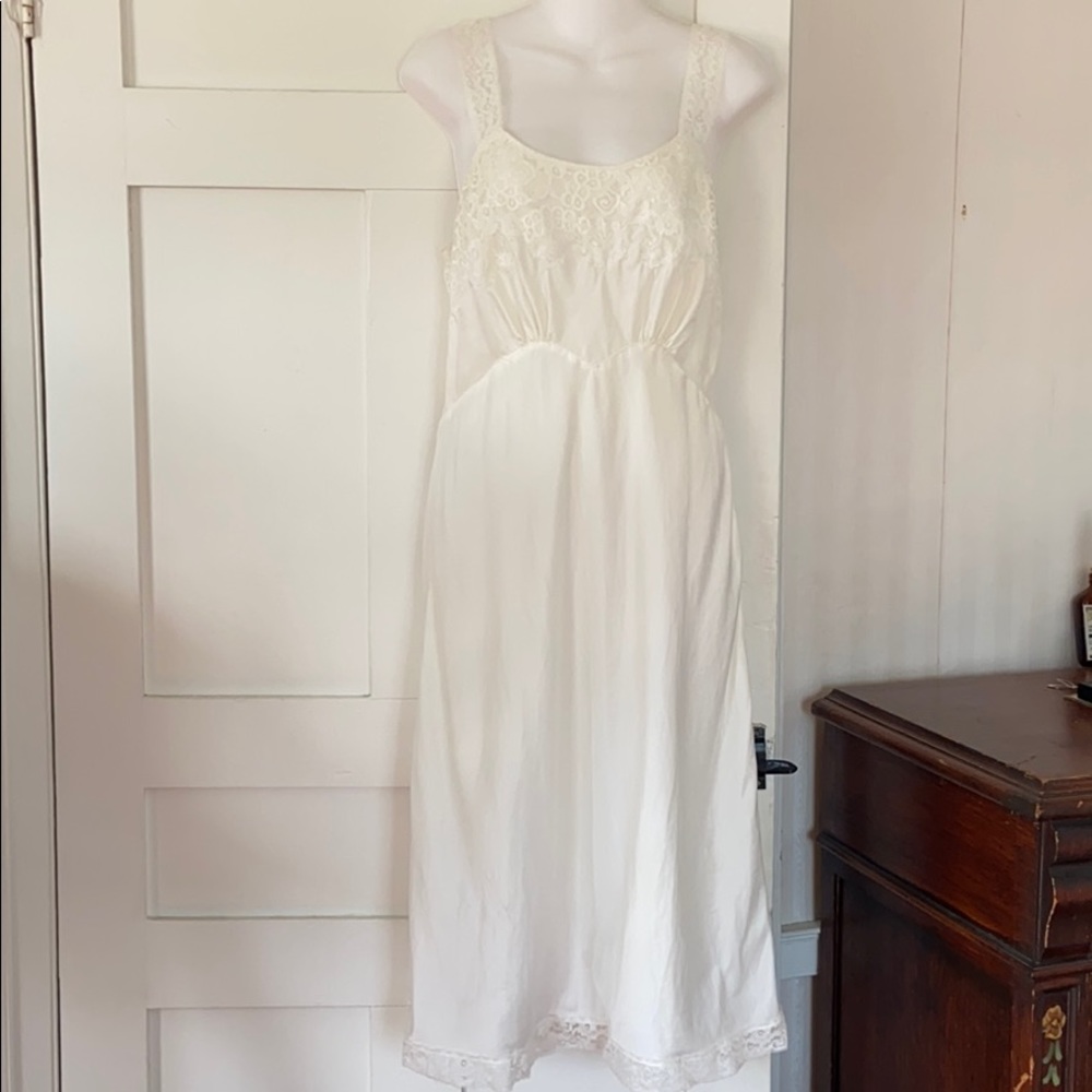 Vintage White Lace Slip calf length